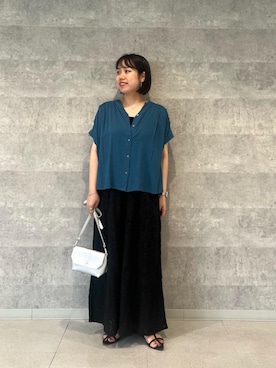 「le.coeur blanc（ルクールブラン）の3setソフトレザー調バッグ（ショルダーバッグ、シルバー系）」を使った、iharaさん（レディース・158cm）の夏コーディネート