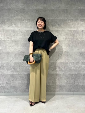 「le.coeur blanc（ルクールブラン）のO ロングスライドナローネックレス（ネックレス、ゴールド系）」を使った、iharaさん（レディース・158cm）の夏コーディネート