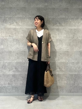 「le.coeur blanc（ルクールブラン）のパッチワーク風レースキャミワンピース（ワンピース、ブラック系）」を使った、iharaさん（レディース・158cm）の夏コーディネート