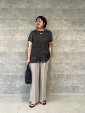 「le.coeur blanc（ルクールブラン）のパール×チェーンネックレス（ネックレス、ホワイト系）」を使った、iharaさん（レディース・158cm）の夏コーディネート