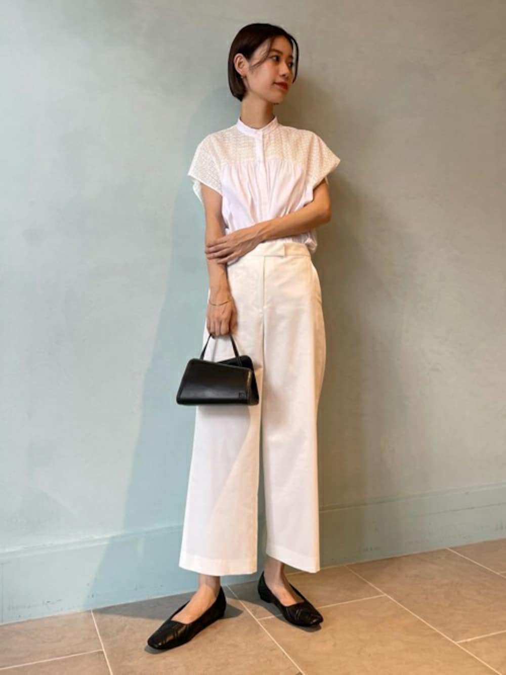 TOMORROWLAND エンブロイダリーコンビフレンチスリーブブラウス