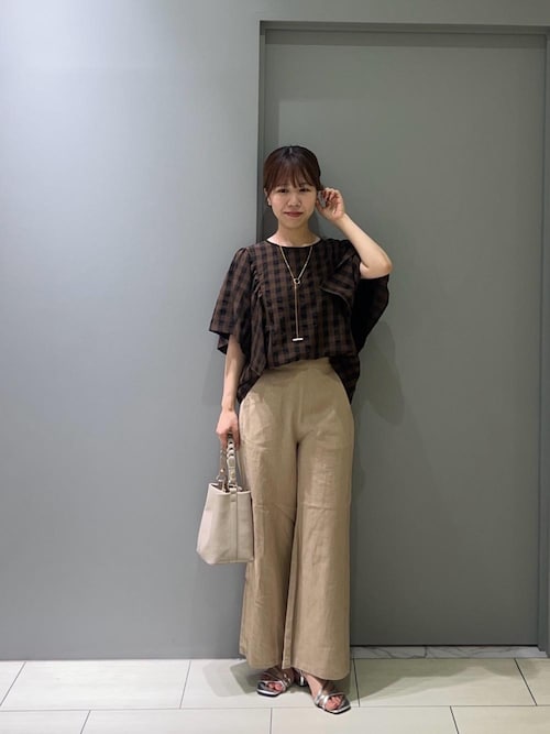 ブラウス シャツ 「手洗い可能」ギンガムギャザーフレアスリーブブラウス レディース 手洗い可能》ギンガムギャザーフレアスリーブブラウス/le.coeur