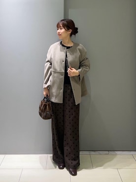 「アイテム（ノーカラーコート、ブラウン系）」を使った、Mayuriiさん（レディース・157cm）の秋コーディネート