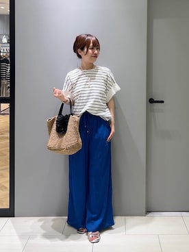 「le.coeur blanc（ルクールブラン）のパールノットネックレス（ネックレス、ホワイト系）」を使った、Mayuriiさん（レディース・157cm）の春コーディネート