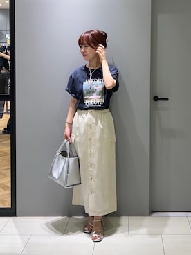 「le.coeur blanc（ルクールブラン）のパールノットネックレス（ネックレス、ホワイト系）」を使った、Mayuriiさん（レディース・157cm）の春コーディネート