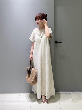 「le.coeur blanc（ルクールブラン）のパールスライドロングネックレス（ネックレス、ホワイト系）」を使った、Mayuriiさん（レディース・157cm）の夏コーディネート
