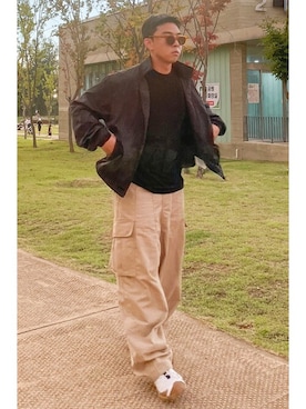 「アイテム（ナイロンジャケット）」を使った、KONVINIさん（メンズ・180cm）の冬コーディネート