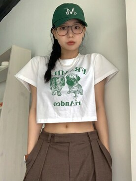 「クロップドトップス」｜KONVINIさん（レディース・160cm）の夏コーディネート