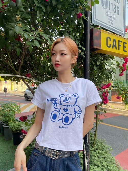☆23SS☆【Bad Blue】☆BadBear Crop Te.e☆Tシャツ☆ Red Velvet Wendy) [Bad Blue] BadBear Crop Tee/Tee (White