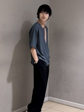 「A + TOKYO（エープラストウキョウ）のReflaxデザインハーフジップシャツ（シャツ/ブラウス、ブルー系）」を使った、shotaさん（メンズ・175cm）の夏コーディネート