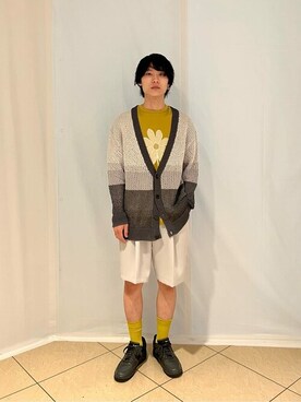 「A + TOKYO（エープラストウキョウ）の和紙グラデーションカーディガン（カーディガン/ボレロ、ブラック系）」を使った、shotaさん（メンズ・175cm）の夏コーディネート