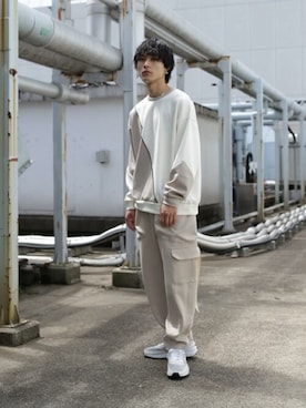 「A + TOKYO（エープラストウキョウ）のTWOフェイスオーバーサイズスウェット（スウェット、ホワイト系）」を使った、shotaさん（メンズ・175cm）の秋コーディネート