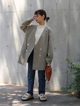 「アイテム（ノーカラージャケット）」を使った、nakagawaさん（レディース・149cm）の秋コーディネート