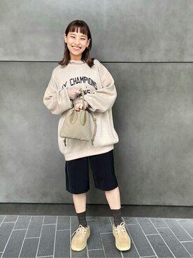 「ロゴニット」｜「アイテム（その他シューズ）」を使った、nakagawaさん（レディース・149cm）の秋コーディネート