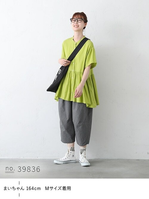 【新品】ソウルベリー　青林檎なフリルシャツ　コットン　リネン　M soulberry シャツ ブラウス 青林檎なフリルシャツ レディース