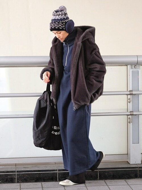 ハーフジップスウェットドレス（ワンピース）｜EVERYDAY I LIKE