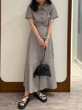 「巾着バッグ」｜も えさん（レディース・155cm）の夏コーディネート