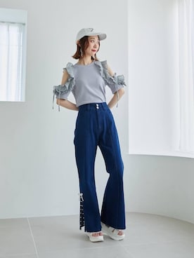 「MAJESTIC LEGON（マジェスティックレゴン）のアイテム（キャップ）」を使った、nanaさん（レディース・158cm）の夏コーディネート