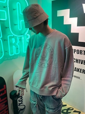 「EXAMPLE（エグザンプル）のアイテム（帽子）」を使った、MFC STORE 中目黒さん（メンズ・172cm）の冬コーディネート