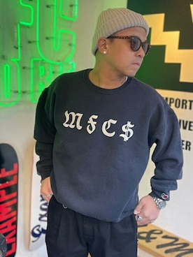 「EXAMPLE（エグザンプル）のアイテム（帽子）」を使った、MFC STORE 中目黒さん（メンズ・170cm）の冬コーディネート