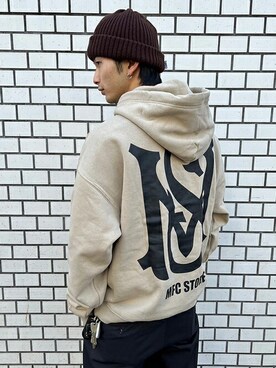 「EXAMPLE（エグザンプル）のアイテム（帽子）」を使った、MFC STORE 中目黒さん（メンズ・176cm）の冬コーディネート