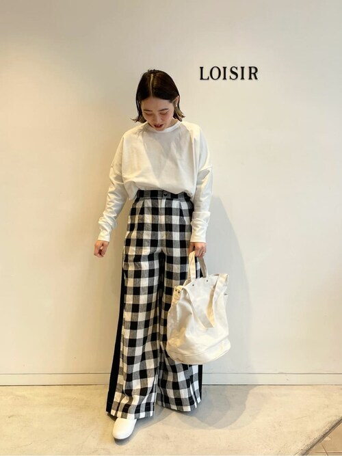 LOISIR/ロワズィール ブロックチェックワイドパンツ 麻 リネン