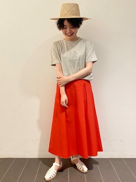 「アイテム（スカート、オレンジ系）」を使った、ayakaさん（レディース・151cm）の夏コーディネート