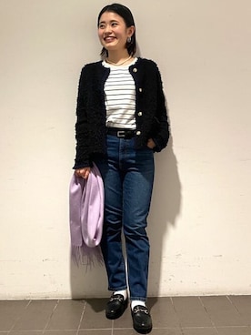 「マリンスタイル」｜「アイテム（ノーカラージャケット）」を使った、ayakaさん（レディース・151cm）の冬コーディネート