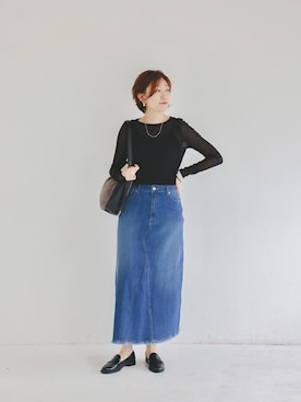 「アイテム（デニムスカート）」を使った、mahoさん（レディース・167cm）の夏コーディネート