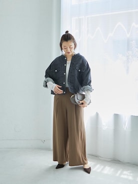 「アイテム（ノーカラージャケット）」を使った、mahoさん（レディース・167cm）の夏コーディネート