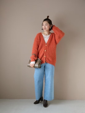 「アイテム（カーディガン/ボレロ、オレンジ系）」を使った、mahoさん（レディース・167cm）の秋コーディネート