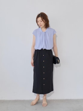 「le.coeur blanc（ルクールブラン）の[接触冷感/防汚]【日本製】タイ風ブラウス（シャツ/ブラウス、ブルー系）」を使った、mahoさん（レディース・167cm）の夏コーディネート