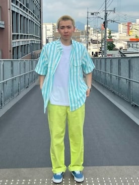 リーバイス STAFF MENさんの「Levi's/リーバイス LEVI'S(R) SKATE 半袖シャツ 90S ライトブルー BLUE WHITE」を使ったコーディネート