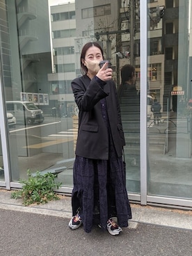 「レースワンピース」｜「アイテム（ノーカラージャケット）」を使った、IRIEさん（レディース・162cm）の冬コーディネート