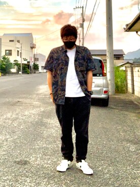 「H&M（エイチ・アンド・エム）のアイテム（シャツ/ブラウス）」を使った、the obaさん（メンズ・176cm）の夏コーディネート