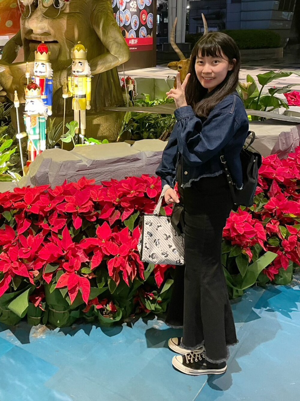 「ELENCARE DUEの・ELENCARE DUE ショートGジャン（ブルゾン、ブルー系）」を使った、琳 ¨̮さん（レディース・157cm）の冬コーディネートの1枚目の写真