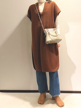 「CLANE（クラネ）のアイテム（ベスト）」を使った、宇佐美 彩さん（レディース・163cm）の冬コーディネート