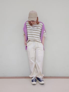 「消えそうな色コーデ」｜「アイテム（帽子）」を使った、sakiさん（レディース・147cm）の春コーディネート
