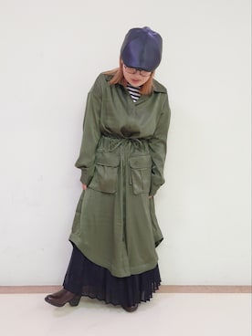 「AVIREX（アヴィレックス）のアイテム（シャツワンピース）」を使った、sakiさん（レディース・147cm）の春コーディネート