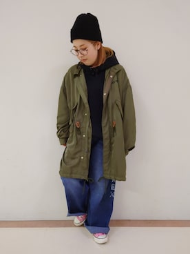 「アイテム（ミリタリージャケット）」を使った、sakiさん（レディース・147cm）の冬コーディネート