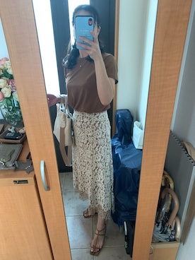 「IENA（イエナ）のレース裾フレアスカート◆（スカート）」を使った、まろんさん（レディース・160cm）の夏コーディネート