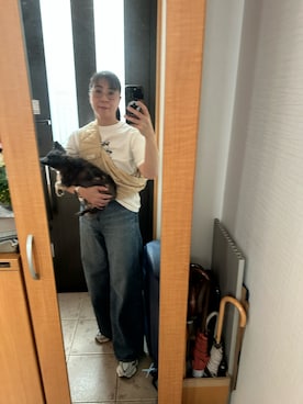 「IENA（イエナ）のYANUK/ヤヌーク 別注 MARY Baggy straight デニムパンツ 57162501（デニムパンツ、ブルー系）」を使った、まろんさん（レディース・160cm）の秋コーディネート