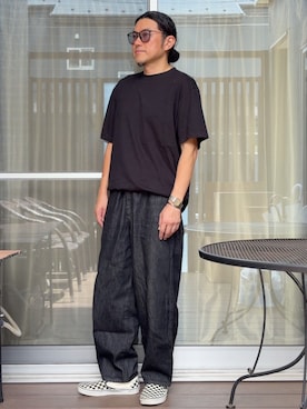 「UNIQLO（ユニクロ）のアイテム（デニムパンツ、ブラック系）」を使った、 michi7092026さん（メンズ・177cm）の夏コーディネート