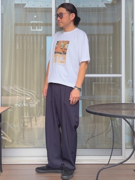 「UNIQLO（ユニクロ）のアイテム（Tシャツ/カットソー、ホワイト系）」を使った、 michi7092026さん（メンズ・177cm）の夏コーディネート