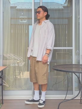「UNIQLO（ユニクロ）のアイテム（シャツ/ブラウス、ベージュ系）」を使った、 michi7092026さん（メンズ・177cm）の夏コーディネート