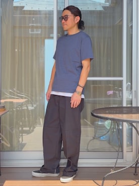 「UNIQLO（ユニクロ）のアイテム（Tシャツ/カットソー、ブルー系）」を使った、 michi7092026さん（メンズ・177cm）の夏コーディネート