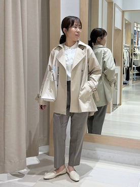 「ウツクシルエット_GLOBAL WORK」｜「アイテム（ジャケット/アウター）」を使った、おまゆさん（レディース・159cm）の春コーディネート