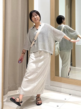 「GLOBAL WORK（グローバルワーク）のサイドメッシュショルダートート/490260（トートバッグ）」を使った、おまゆさん（レディース・159cm）の夏コーディネート