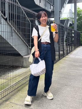 「GLOBAL WORK（グローバルワーク）のアイテム（デニムパンツ）」を使った、おまゆさん（レディース・159cm）の夏コーディネート