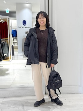 「アイテム（バックパック/リュック）」を使った、おまゆさん（レディース・159cm）の冬コーディネート